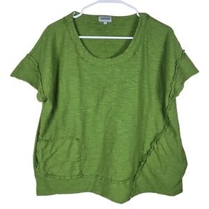Iridium Cotton Slub Knit Top Size L Green Raw Edge Asymmetrical‎ Pocket Tee